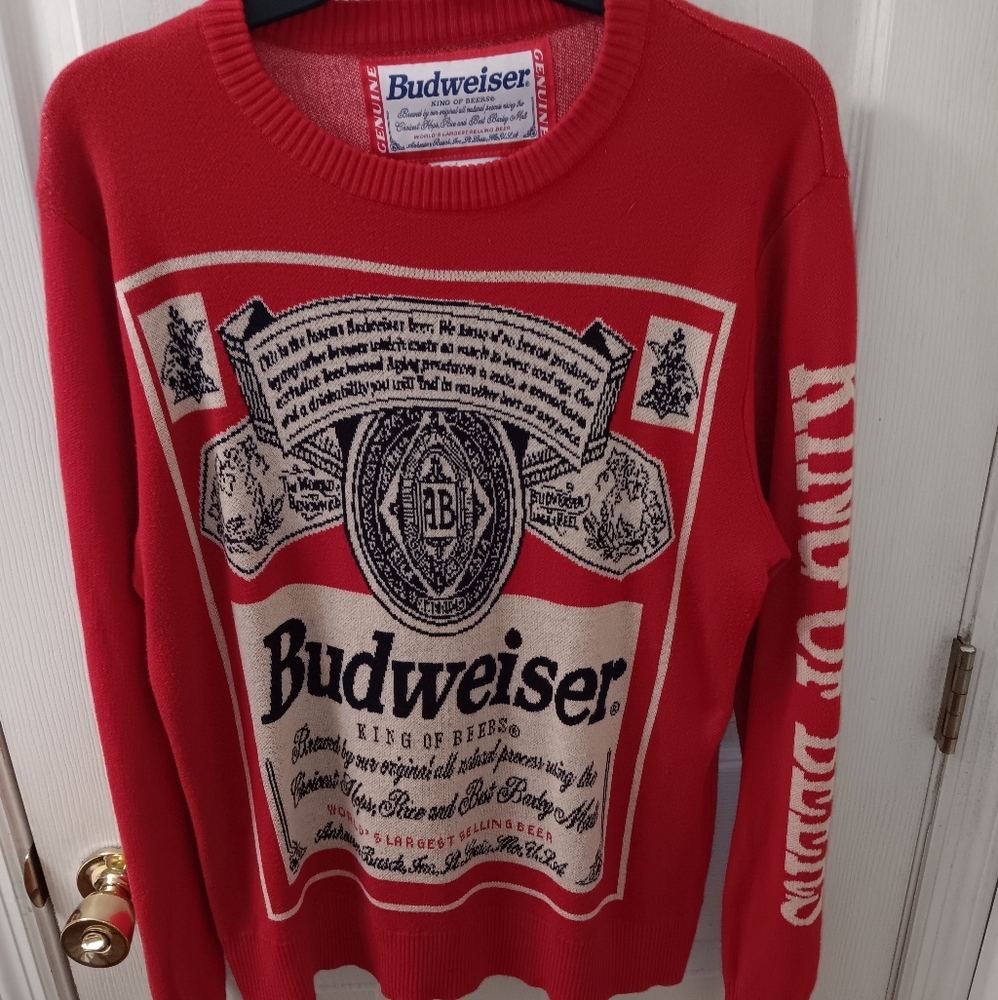 Budweiser Sweater King Of Beers Logo Red Cotton/Acrylic Crew Neck Men's SzMedium